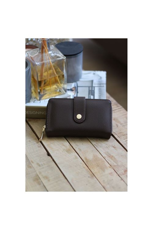 Kadın Acı Kahve Kartlık Detaylı Orta Boy Cüzdan