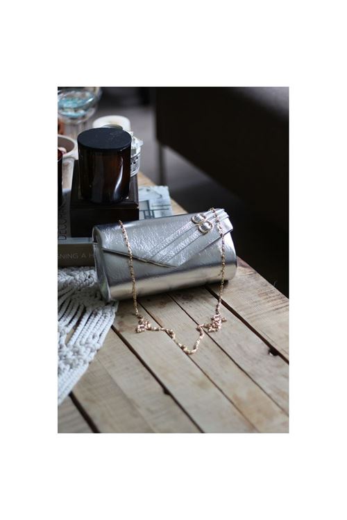 Kadın Silver Çift Kemer Detaylı Abiye El Çantası