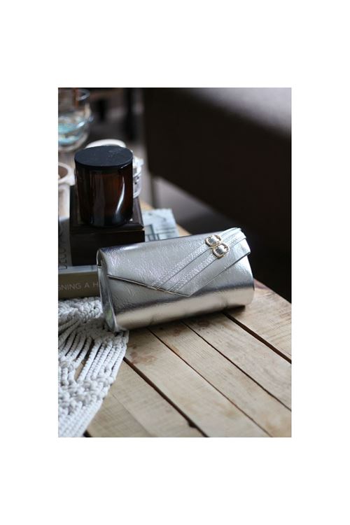 Kadın Silver Çift Kemer Detaylı Abiye El Çantası