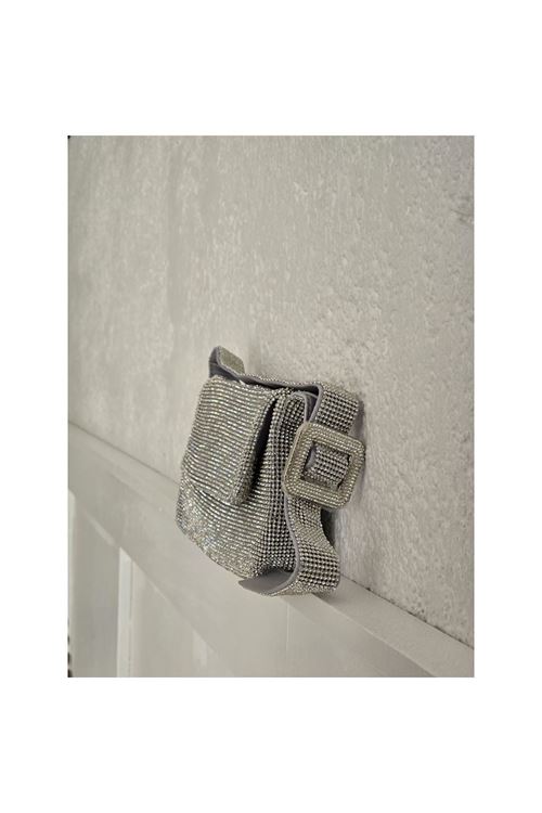 Kadın Parlak Silver Toka Detaylı Taş Dokuma Omuz Çantası