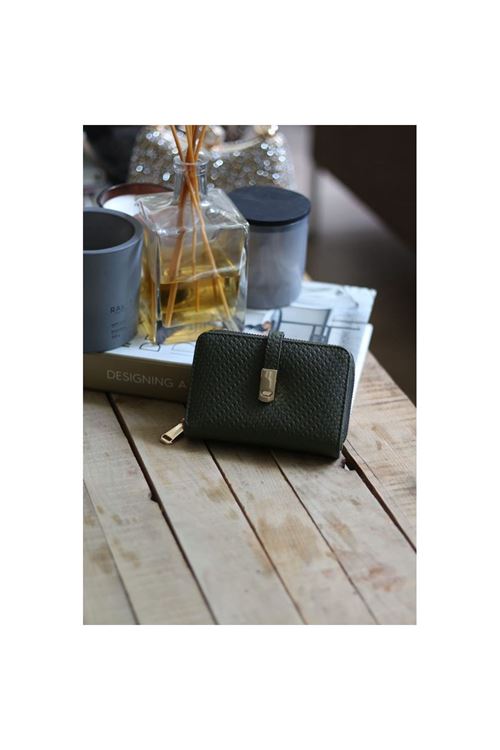 Kadın Haki Yeşil Dokulu Kartlık Detaylı Küçük Boy Cüzdan