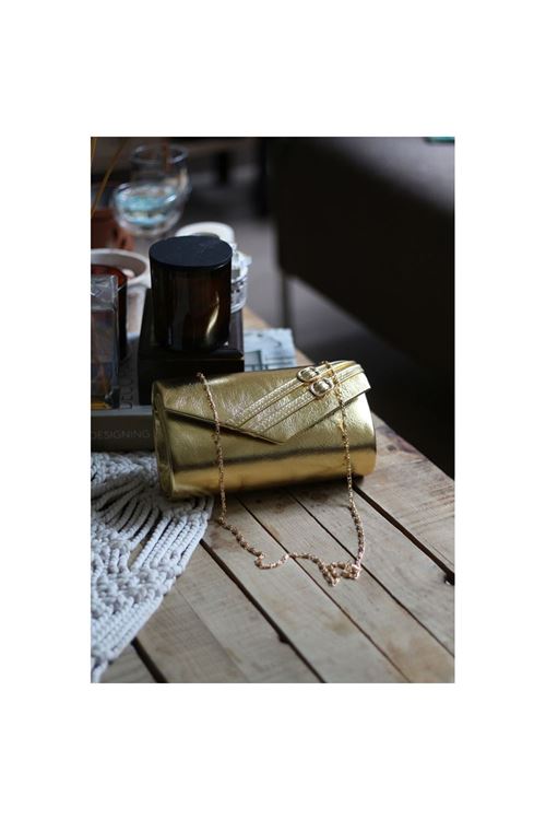 Kadın Gold Çift Kemer Detaylı Abiye El Çantası
