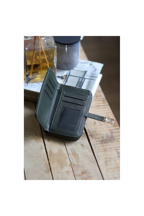 Kadın Haki Yeşil Dokulu Kartlık Detaylı Küçük Boy Cüzdan