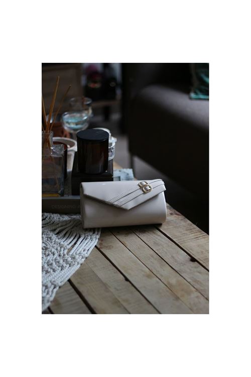 Kadın Krem Rugan Çift Kemer Detaylı Abiye El Çantası