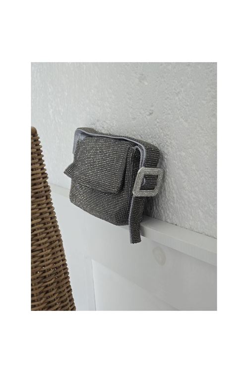 Kadın Platin Toka Detaylı Taş Dokuma Omuz Çantası