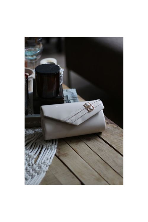 Kadın Krem Rugan Çift Kemer Detaylı Abiye El Çantası