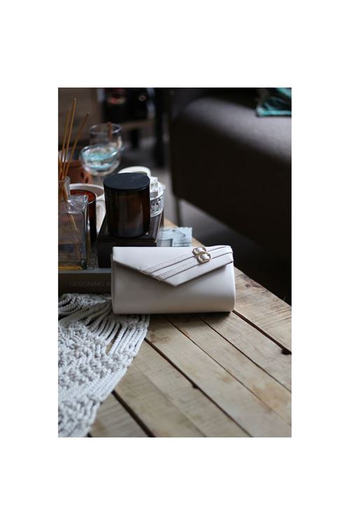 Kadın Mat Krem Çift Kemer Detaylı Abiye El Çantası