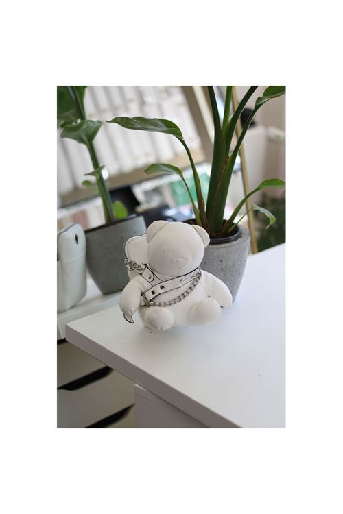 Kadın Beyaz Ayıcık Maskot Detaylı Kalın Zincir Askılı Telefon Çantası