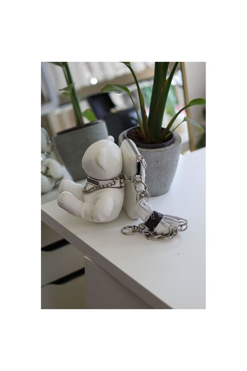 Kadın Beyaz Ayıcık Maskot Detaylı Kalın Zincir Askılı Telefon Çantası