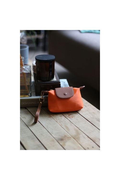 Turuncu Mini Pouch Düğme Detaylı Cüzdan