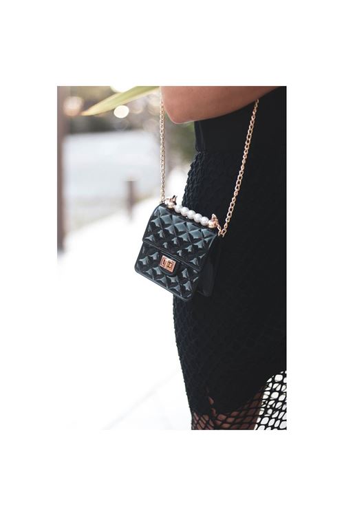 Pearl Siyah Silikon İncili Omuz Çantası