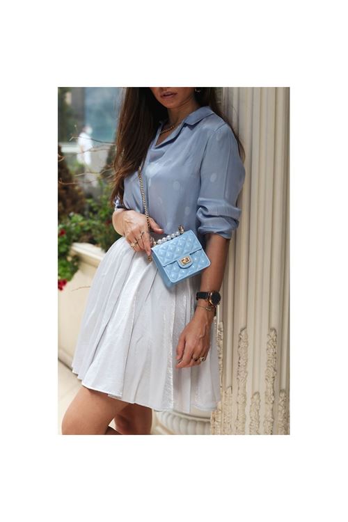 Pearl Mavi Silikon İncili Omuz Çantası