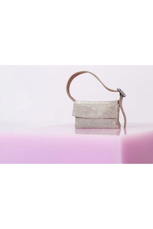 Kadın Gold Toka Detaylı Taş Dokuma Omuz Çantası