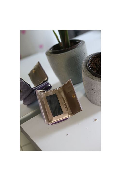 Lila Dalga Desenli Fermuar Ve Kartlık Detaylı Mini Cüzdan