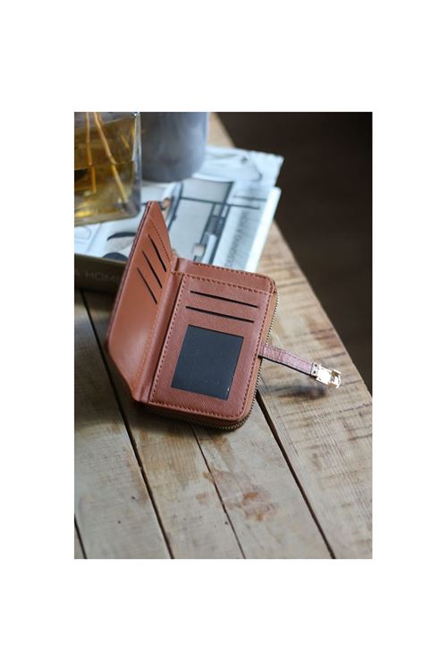 Kadın Taba Dokulu Kartlık Detaylı Küçük Boy Cüzdan
