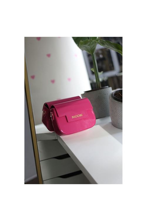 Kadın Koyu Fuşya Rugan Örme Sap Detaylı Zincirli Omuz Çantası