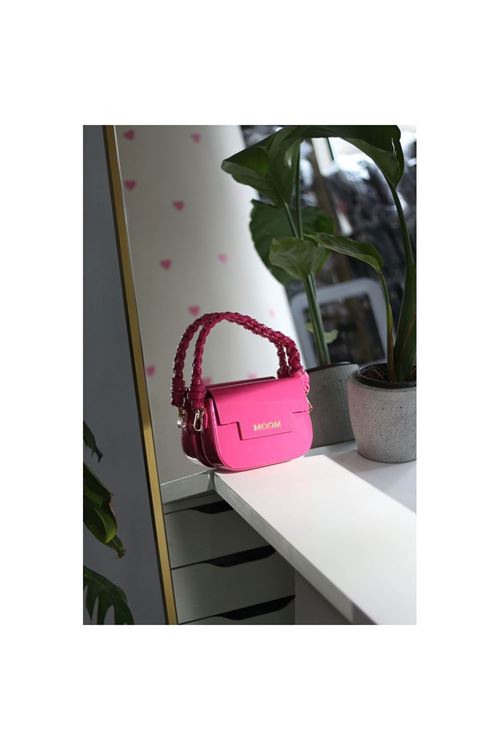 Kadın Koyu Fuşya Rugan Örme Sap Detaylı Zincirli Omuz Çantası