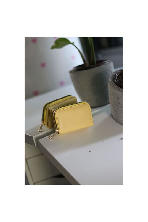 Sarı Fermuar ve Kartlık Detaylı Mini Cüzdan