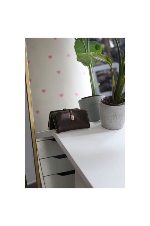 Kadın Acı Kahve Gold Aksesuar Düğme Detaylı Cüzdan