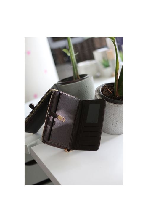 Kadın Acı Kahve Gold Aksesuar Düğme Detaylı Cüzdan