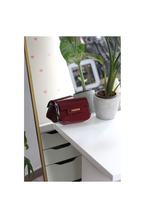 Kadın Bordo Rugan Örme Sap Detaylı Zincirli Omuz Çantası