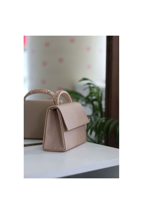 Kadın Nude Taş Tutma Detaylı Abiye Omuz Çantası