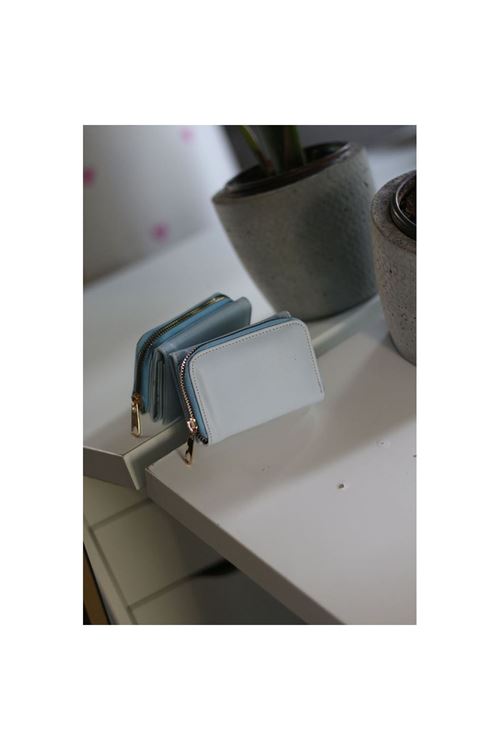 Mavi Fermuar ve Kartlık Detaylı Mini Cüzdan