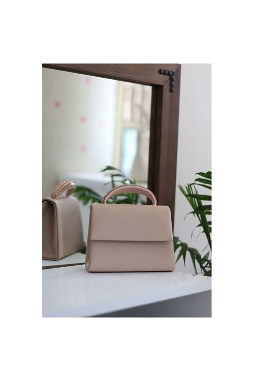 Kadın Nude Taş Tutma Detaylı Abiye Omuz Çantası