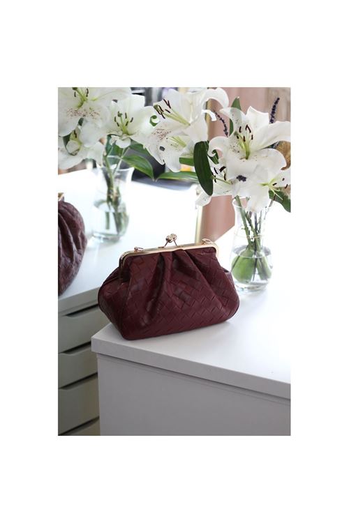 Kadın Bordo Kare Desenli Burslu Askılı Omuz Çantası