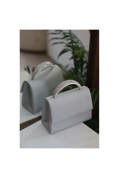 Kadın Gri Taş Tutma Detaylı Abiye Omuz Çantası