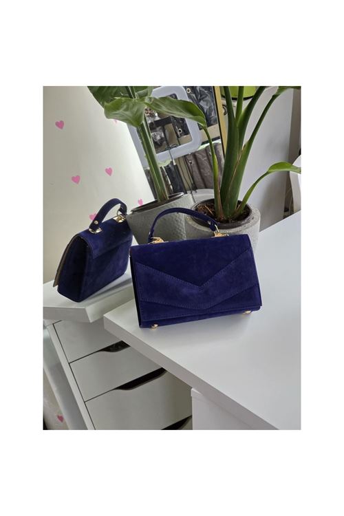 Kadın Mavi Süet Zarf Tutma Saplı Omuz Çantası