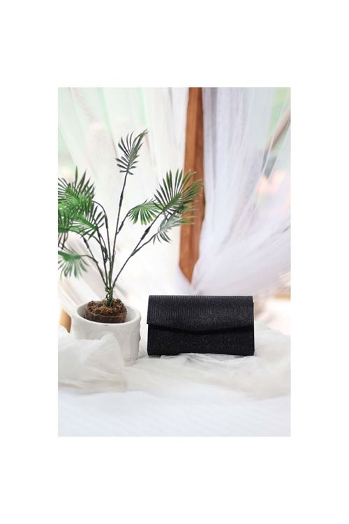 Kadın Simli Siyah Mini Kutu Omuz Çantası