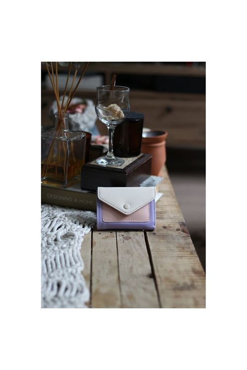 Lila Pudra Çift Renk Düğme Detaylı Mini Cüzdan