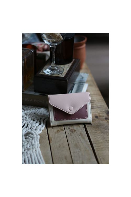 Bordo Pudra Çift Renk Düğme Detaylı Mini Cüzdan