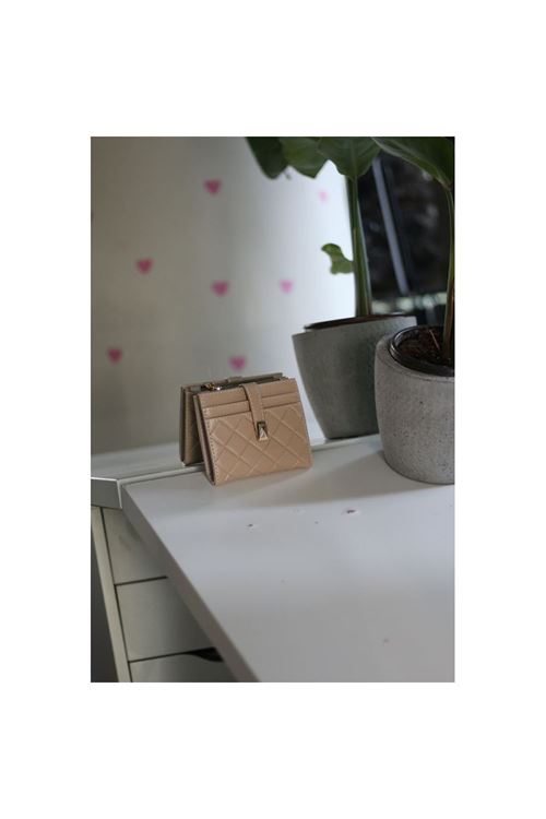 Kadın Vizon Kare Baklava Desenli Mini Kartlık Cüzdan