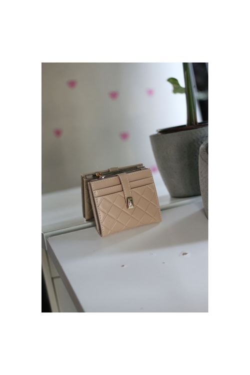 Kadın Vizon Kare Baklava Desenli Mini Kartlık Cüzdan