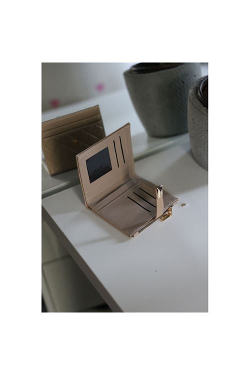 Kadın Vizon Kare Baklava Desenli Mini Kartlık Cüzdan