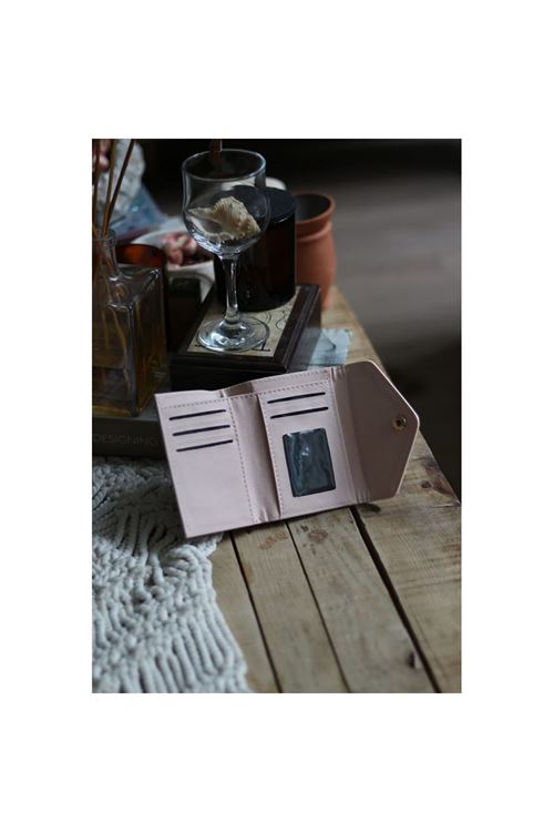 Krem Bej Çift Renk Düğme Detaylı Mini Cüzdan