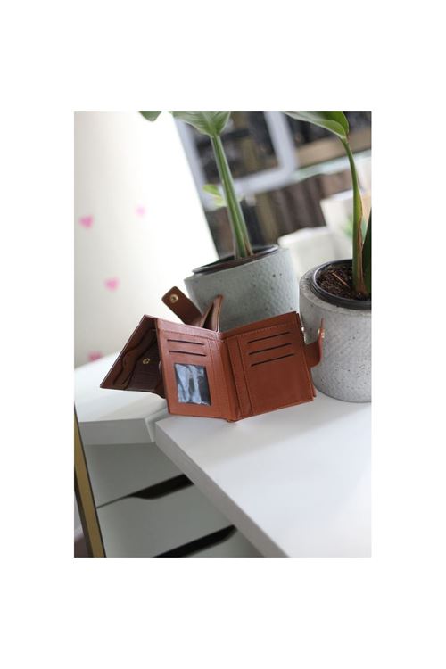 Kadın Taba Kroko Desenli Kartlık Detaylı Kare Cüzdan