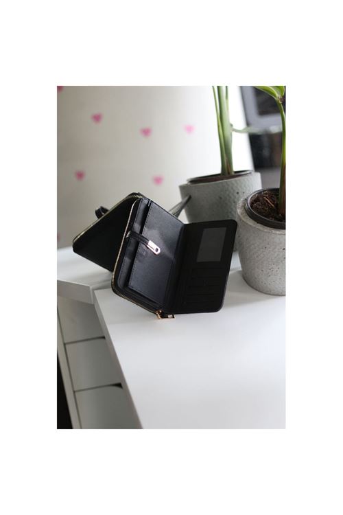 Kadın Siyah Gold Aksesuar Düğme Detaylı Cüzdan