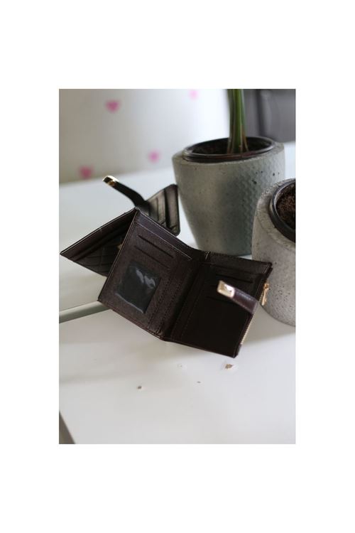 Kadın Acı Kahve Kare Baklava Desenli Mini Kartlık Cüzdan
