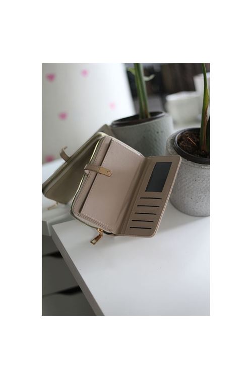 Kadın Vizon Gold Aksesuar Düğme Detaylı Cüzdan