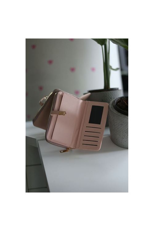 Kadın Pudra Gold Aksesuar Düğme Detaylı Cüzdan