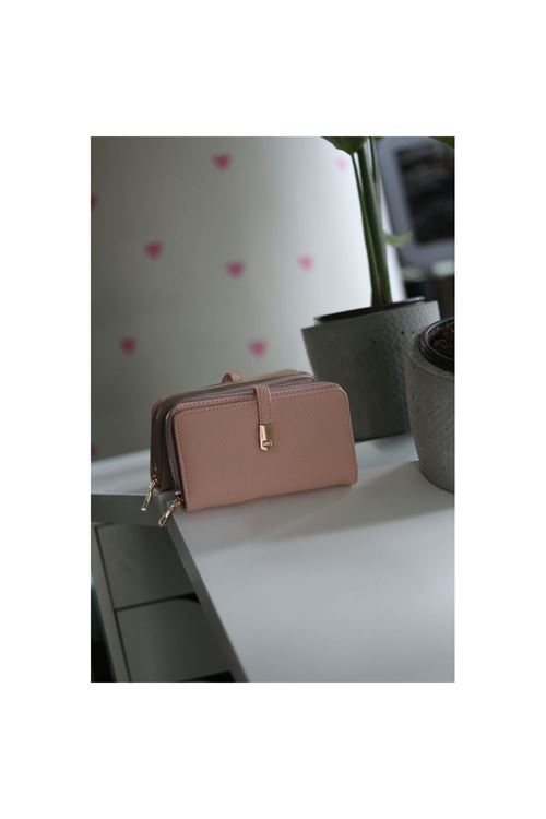 Kadın Pudra Gold Aksesuar Düğme Detaylı Cüzdan