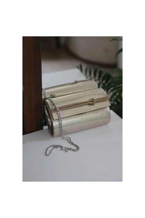 Kadın Gold Taş Detaylı Abiye Zincirli Çanta