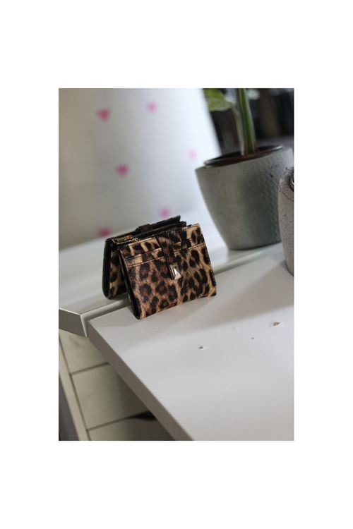 Kadın Leopar Kare Baklava Desenli Mini Kartlık Cüzdan