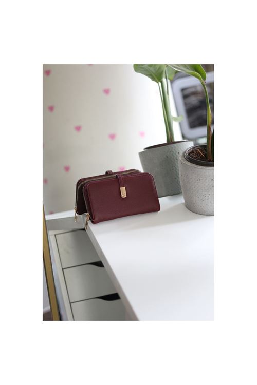 Kadın Bordo Gold Aksesuar Düğme Detaylı Cüzdan