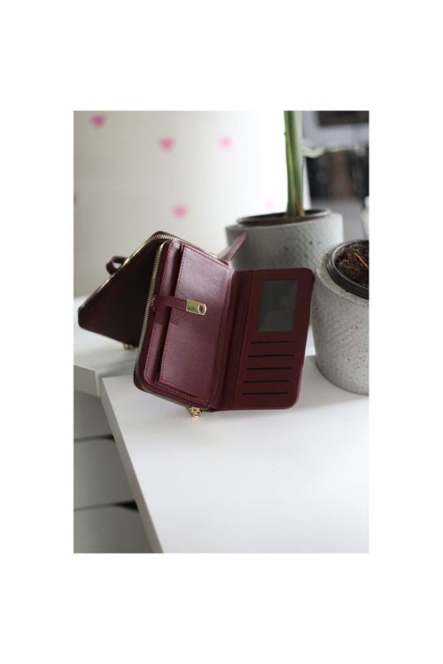 Kadın Bordo Gold Aksesuar Düğme Detaylı Cüzdan