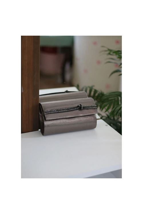 Kadın Bronz Taş Detaylı Abiye Zincirli Çanta