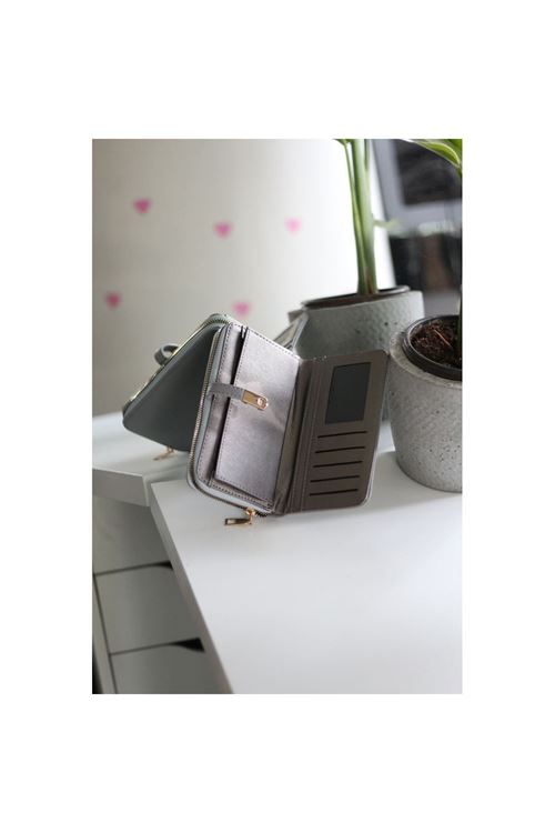 Kadın Gri Gold Aksesuar Düğme Detaylı Cüzdan